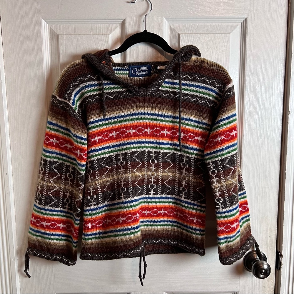 Vintage hooded Aztec print sweater